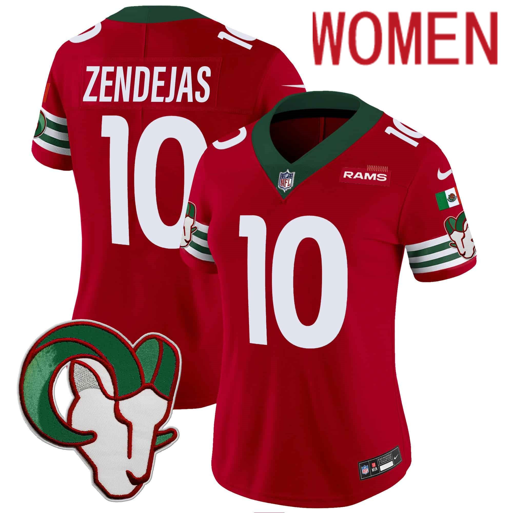 Women Los Angeles Rams #10 Zendejas Red 2024 Nike Mexico Vapor Limited NFL Jersey style 1->women nfl jersey->Women Jersey